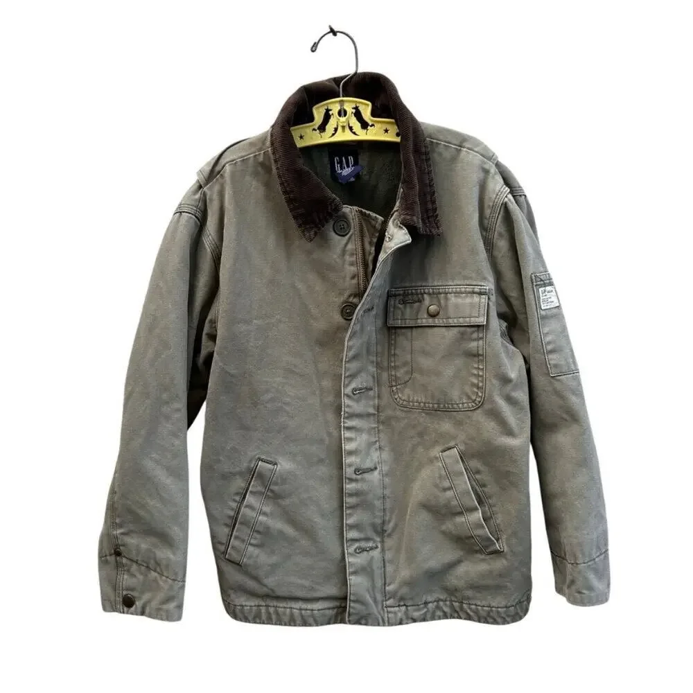 GAP Olive Canvas Corduroy Collar Chore Jacket Size Kids 7-8y